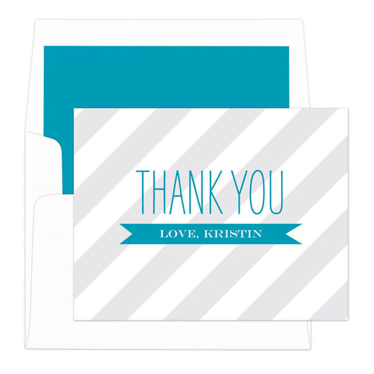 Turquoise Striped Thank You Note Cards